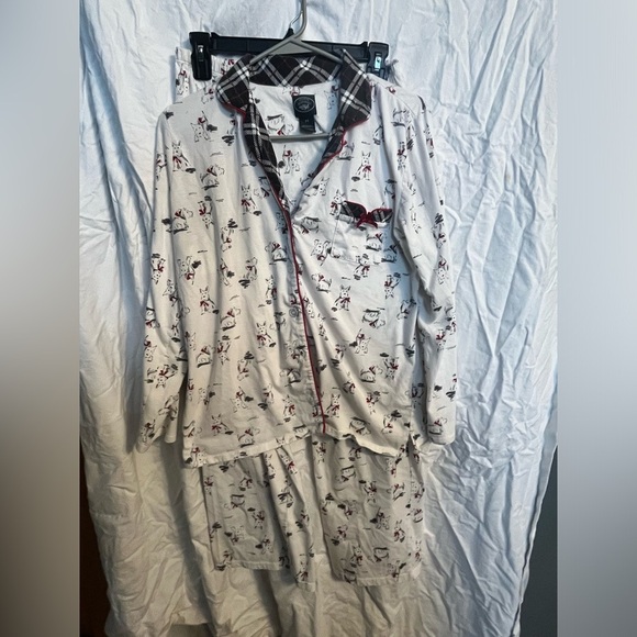 Laura Ashley 2 Pc Pajama Set Pants & Button Top Medium  with Scottie Dogs - Picture 1 of 7